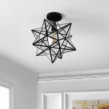 Ava 14.5" Farmhouse Bohemian Iron/Glass LED Semi Flush Mount - JONATHAN Y
